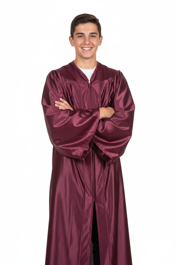 Shiny Maroon Junior High/Middle School Gown - Model Display