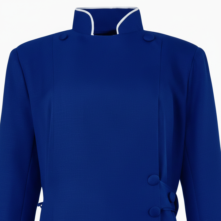 Royal Blue Medieval Clergy Cassock Robe - Stand Collar and Cuff Detail