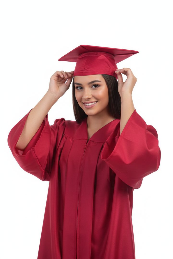 Matte Red High School Cap - Model Display
