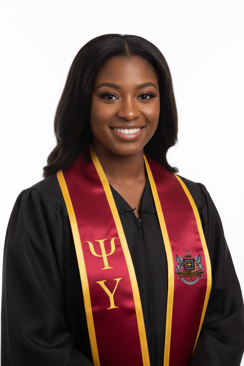 Psi Upsilon Trimmed Greek Lettered Graduation Stole w/ Crest model display