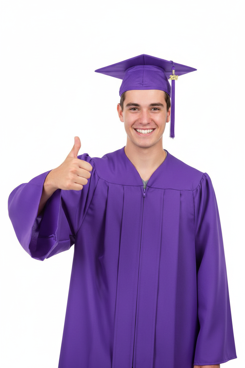 Matte Purple High School Cap and Gown - Model Display