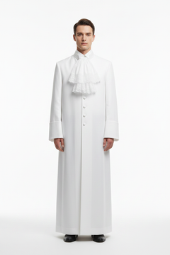 Medieval Barrister Robe with Jabot Collar | Church Choir Gown | Clergy & Worship Robe | White & Black | S-XXXL