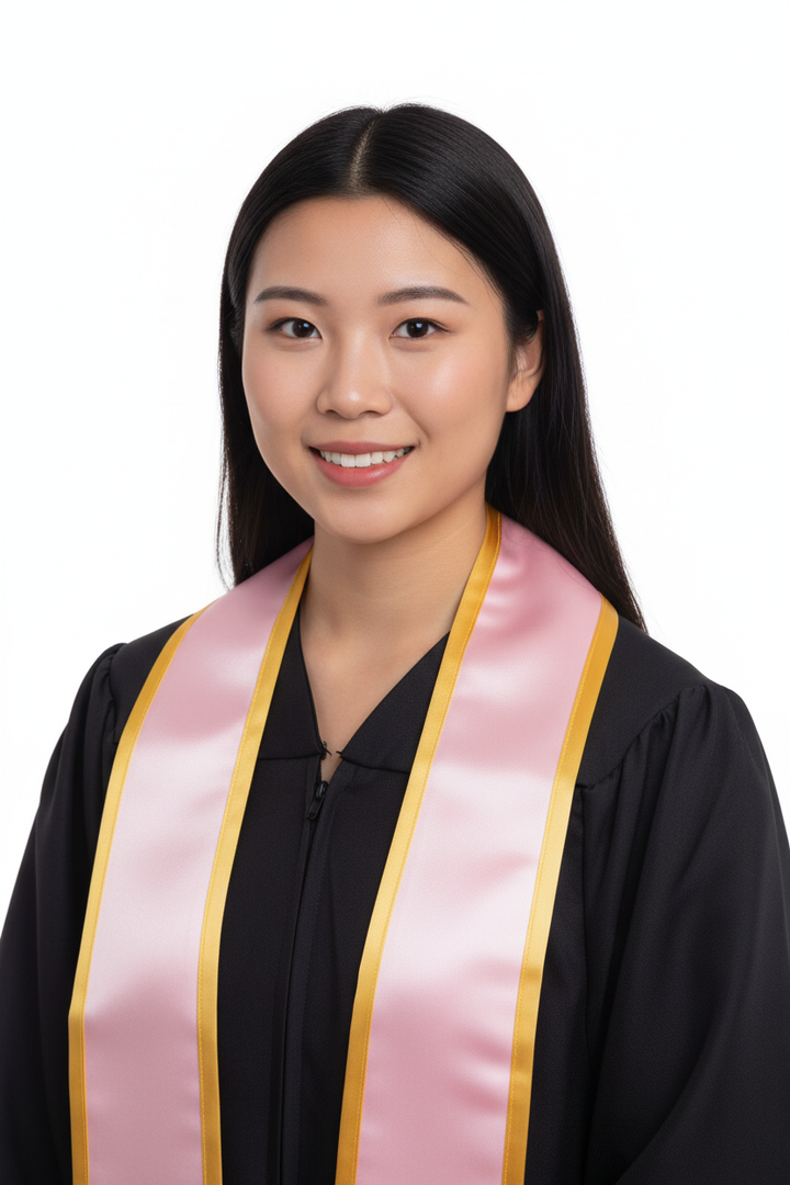 Pink Pointed Graduation Stole with Gold Trim model display