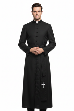 Catholic Cassock Robe with Cross Embroidery | Black White Red | Clergy Theater Cosplay | One Size | 100g