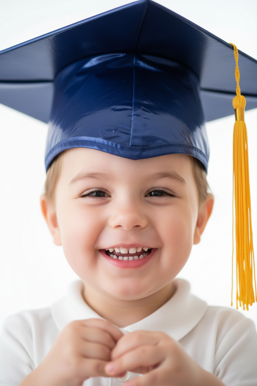 Shiny Navy Blue Kindergarten/Preschool Cap - Model Shot