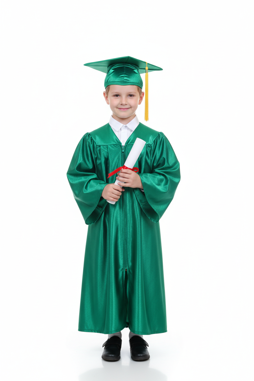 Shiny Emerald Green Elementary Gown - Model Shot