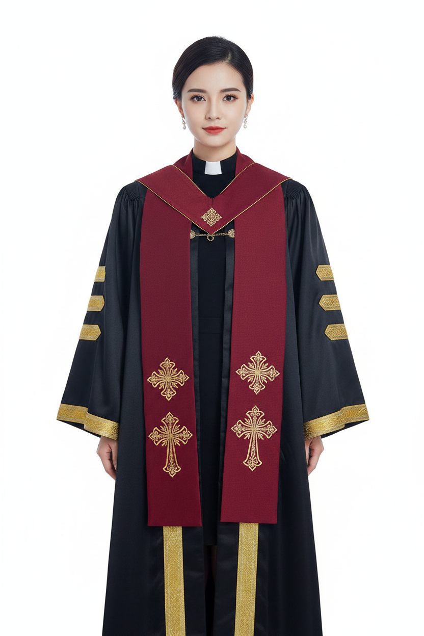 Embroidered Cross Clergy Choir Stole | Wedding & Graduation Honor Stole