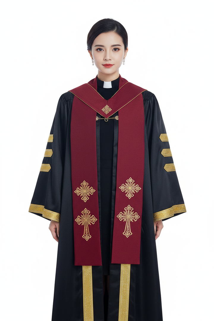 Embroidered Cross Clergy Choir Stole | Wedding & Graduation Honor Stole