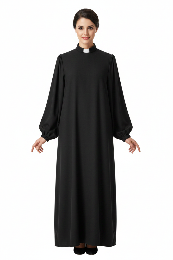 Matte Black Clergy & Choir Robe with Elastic Cuffs