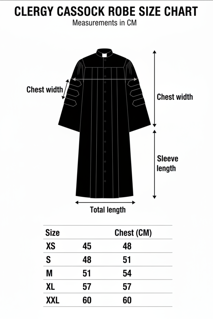 Medieval Clergy Cassock Robe - Size Chart with measurements