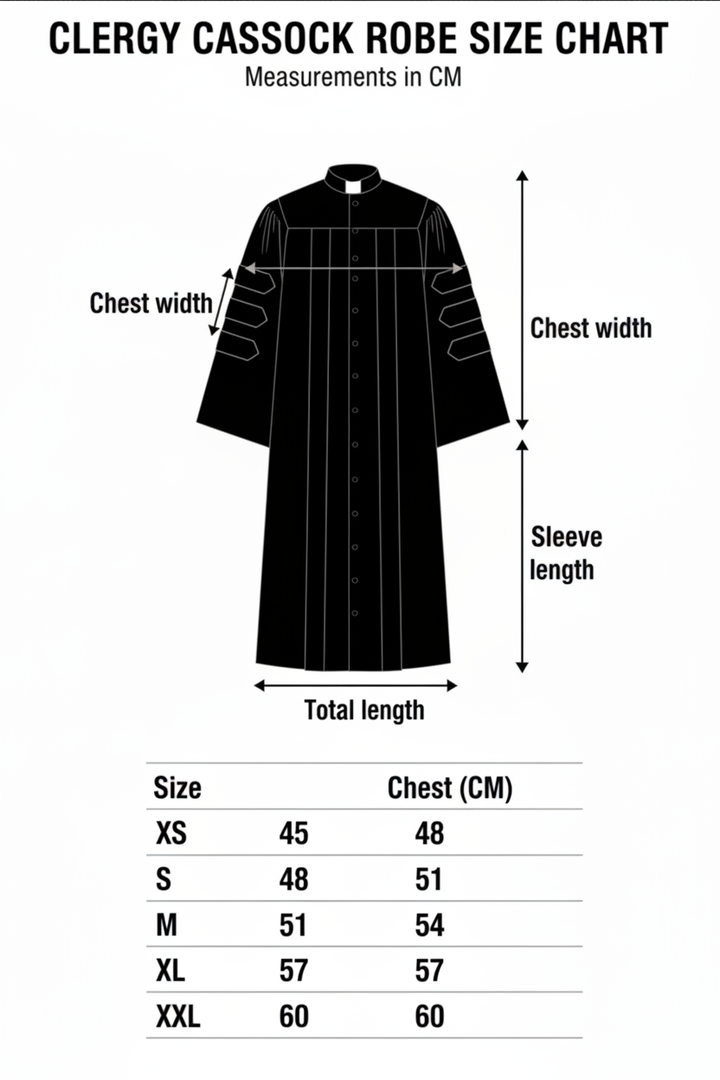 Medieval Clergy Cassock Robe - Size Chart with measurements