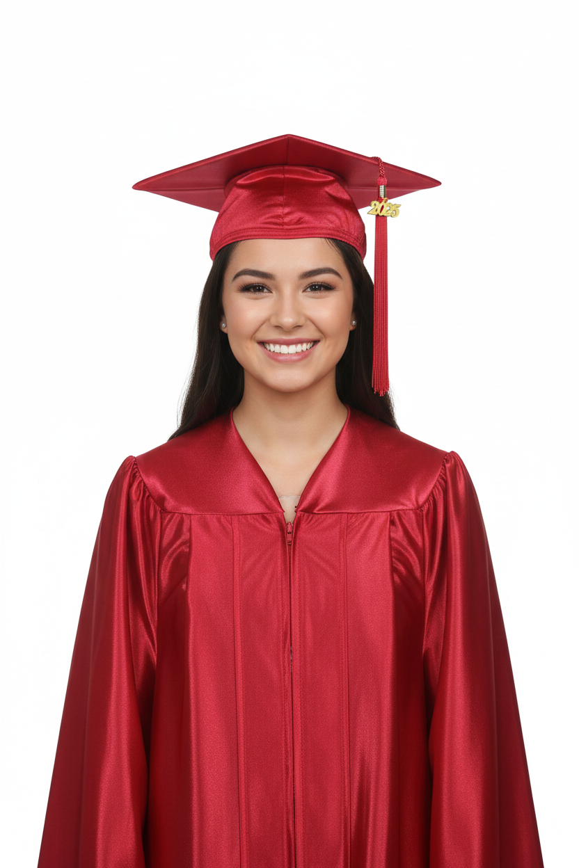 Shiny Red High School Cap and Gown - Model Display