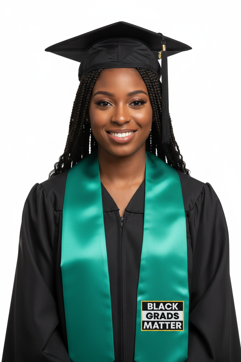 Emerald Green BLACK GRADS MATTER Graduation Stole model display