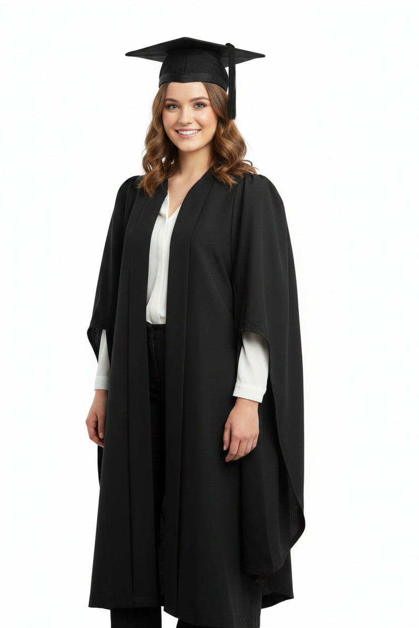 British UK Simple Bachelor's Graduation Gown - Model Three-Quarter Pose