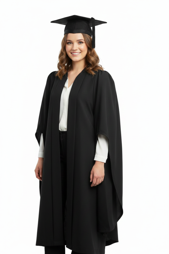 British UK Simple Bachelor's Graduation Gown - Model Three-Quarter Pose
