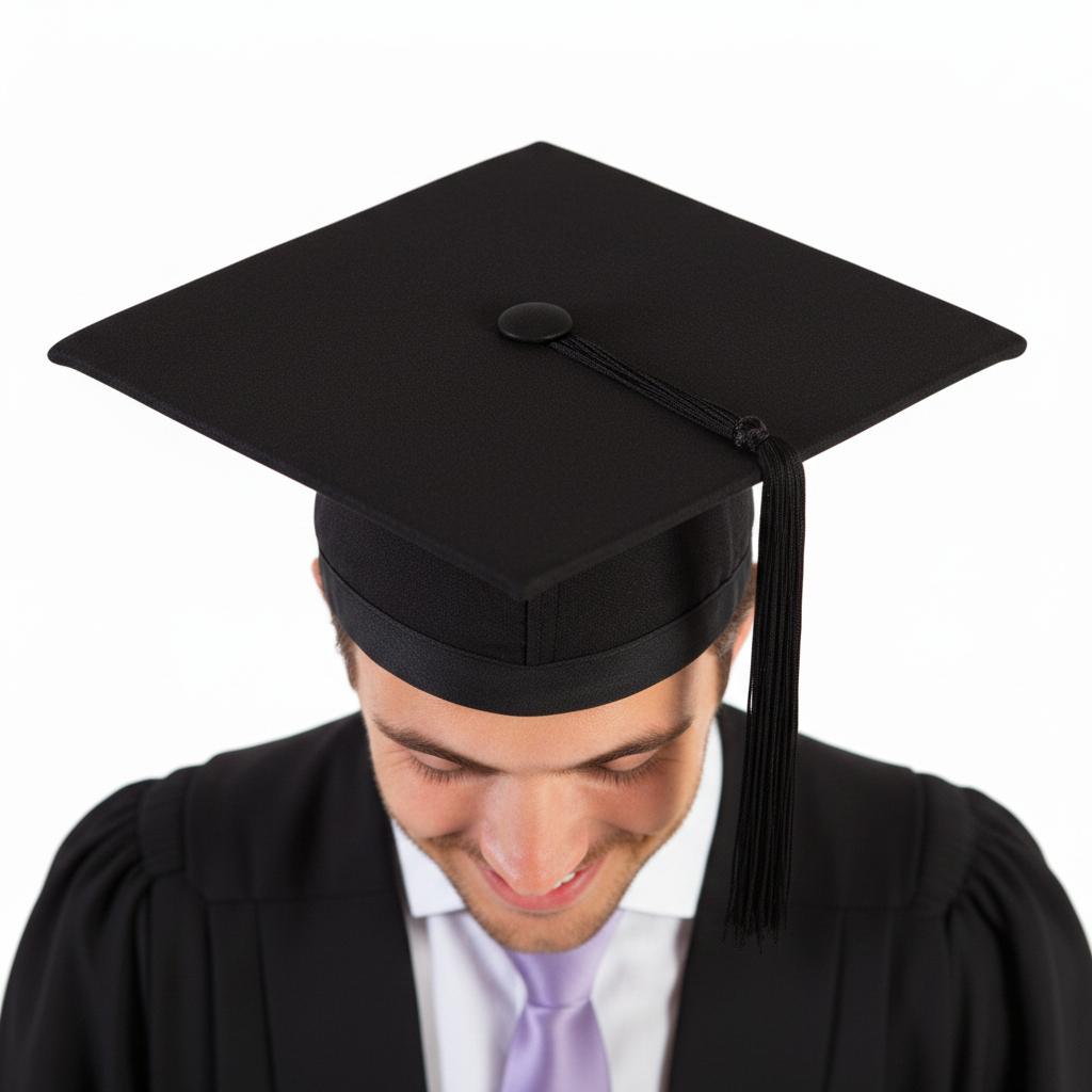Black Academic Mortarboard Hat - Premium Felt and Gold Button Tassel Detail