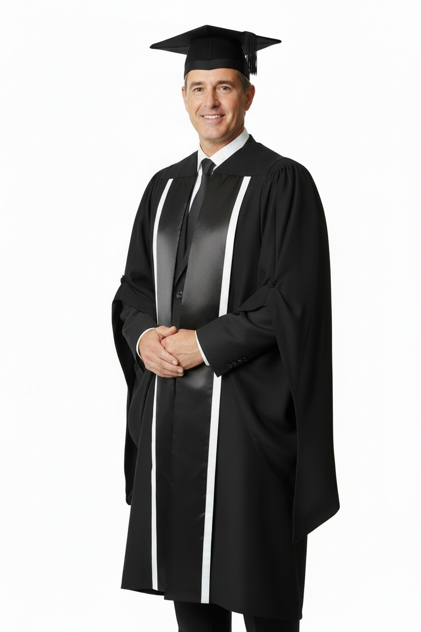 Customizable British UK PhD Doctoral Graduation Gown - Model Dignified Pose