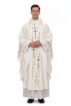 Catholic Chasuble Vestment with Cross Print | Priest Liturgical Robe | Purple Green White Red | One Size