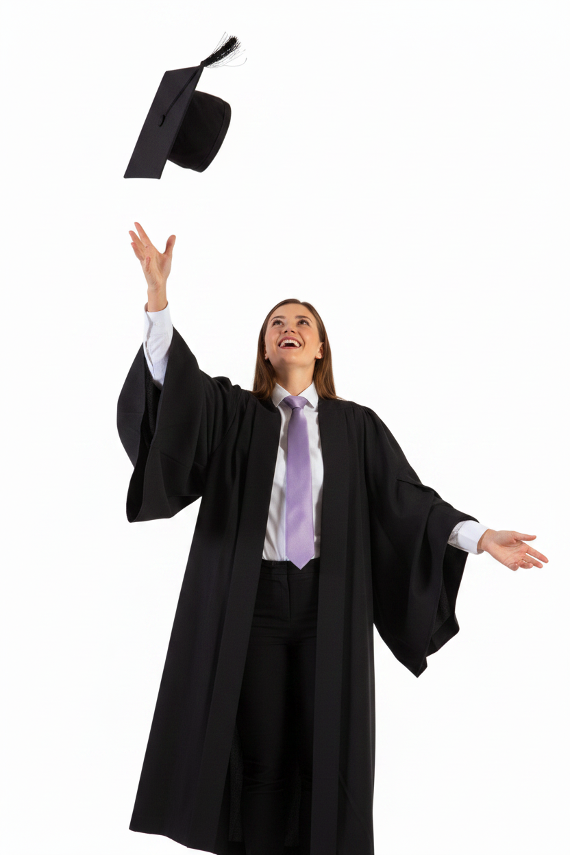 Deluxe UK British Bachelor's Graduation Gown - Model Celebratory Toss Pose