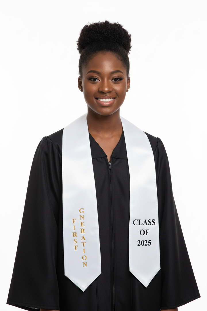 White First Generation Graduation Stole model display