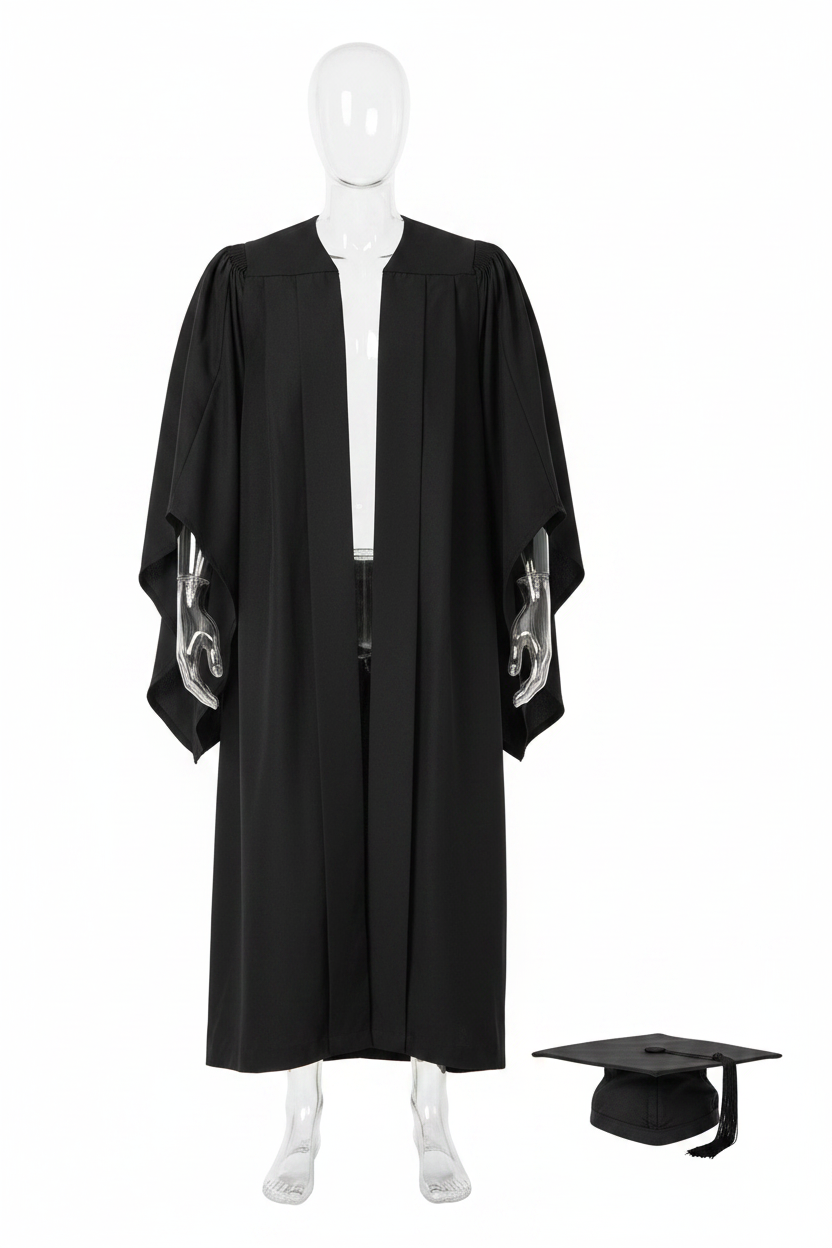 Classic Gathered UK British Bachelor Graduation Gown with Mortarboard - Product Display