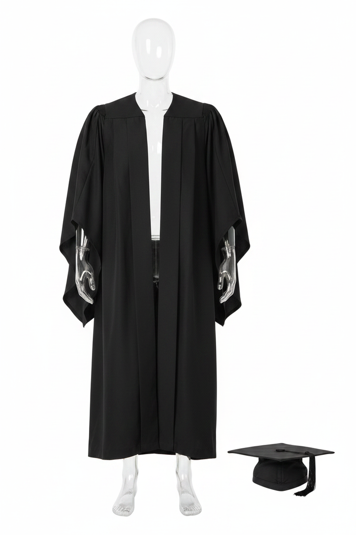 Classic Gathered UK British Bachelor Graduation Gown with Mortarboard - Product Display