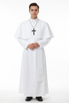 Medieval Pope Bishop Cassock Robe with Cape | White Blue Dark Red Black Brown | Halloween Cosplay Clergy | S-XXXL | 550g