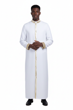 White Clergy Robe with Gold Trim | Church Choir Gown | Liturgical Vestment | Unisex | S-XXXL