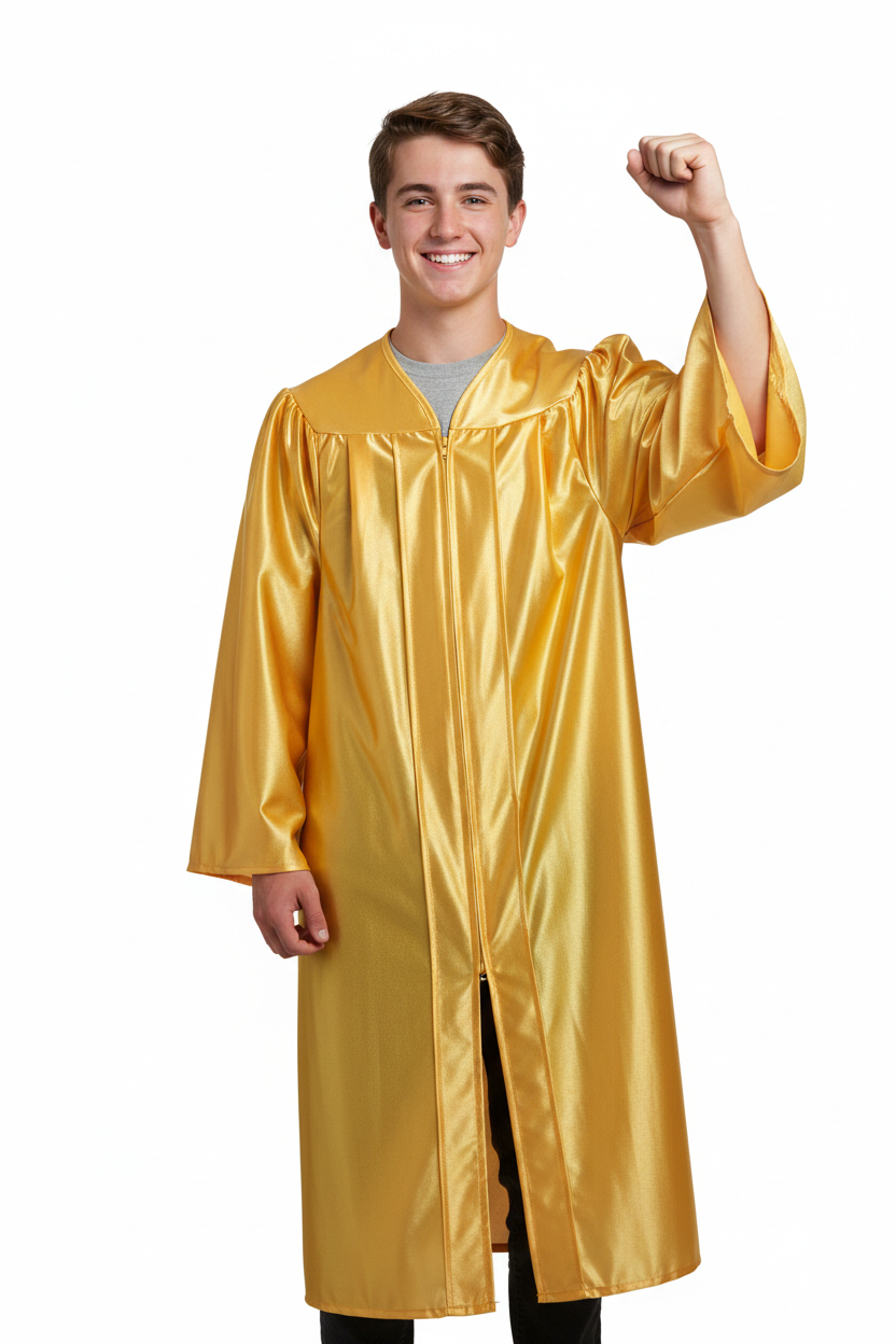 Shiny Gold Junior High/Middle School Gown - Model Display