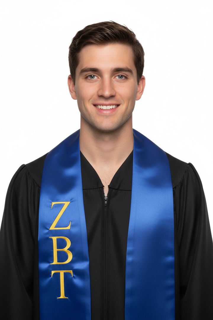 Zeta Beta Tau Greek Lettered Stole model display