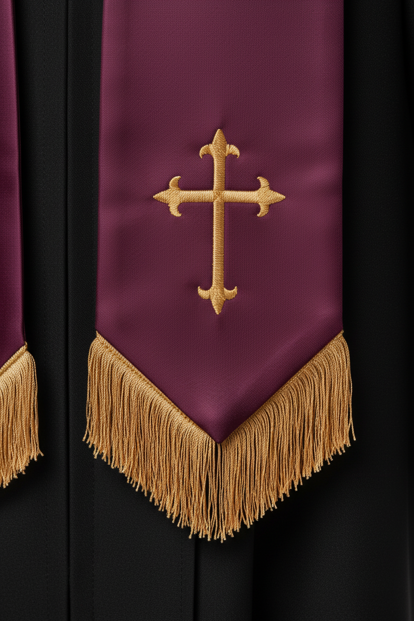 Embroidered Cross Clergy Choir Stole | Wedding & Graduation Honor Stole