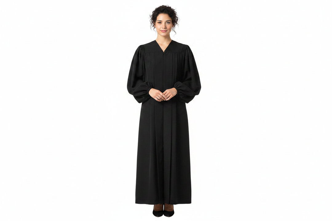 Matte Black Clergy & Choir Robe with Elastic Cuffs