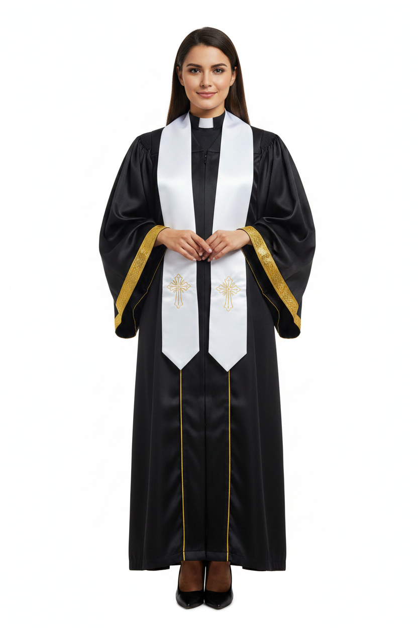 Embroidered Cross Clergy Choir Stole | Wedding & Graduation Honor Stole