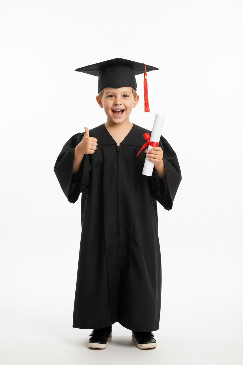 Matte Black Kindergarten/Preschool Gown - Model Shot
