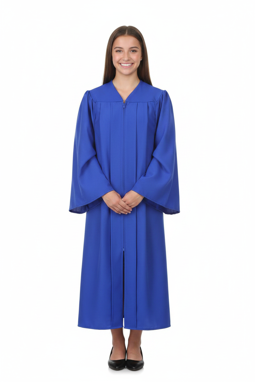 Matte Royal Blue Junior High/Middle School Gown - Model Display