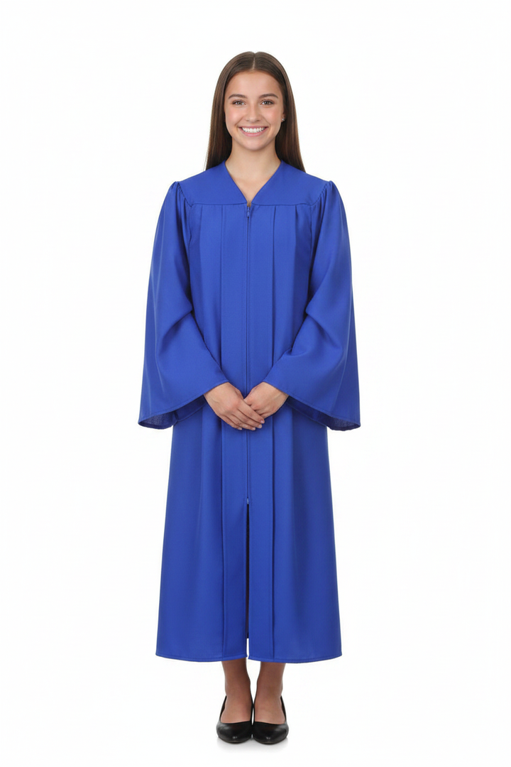 Matte Royal Blue Junior High/Middle School Gown - Model Display