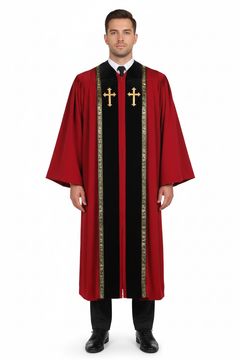 Clergy Choir Robe Gold Cross & Wheat Brocade Trim | Red Blue Black White | Church Gospel Stage Cosplay | S-XXL | 500g