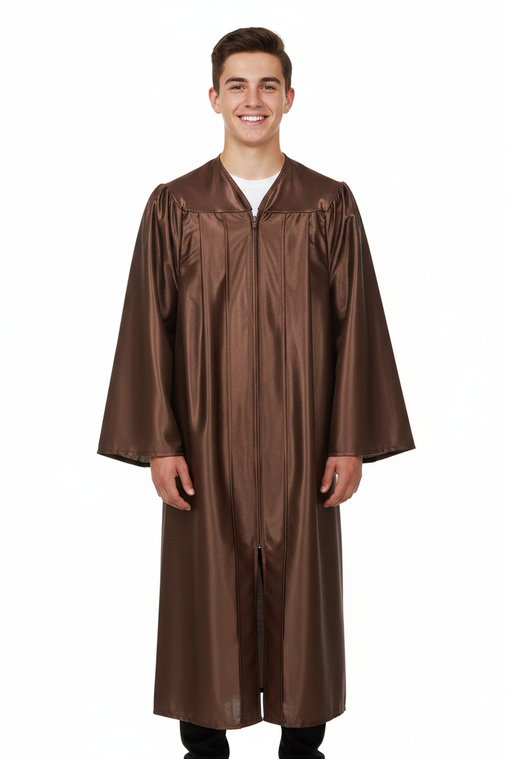 Shiny Brown Junior High/Middle School Gown - Model Display