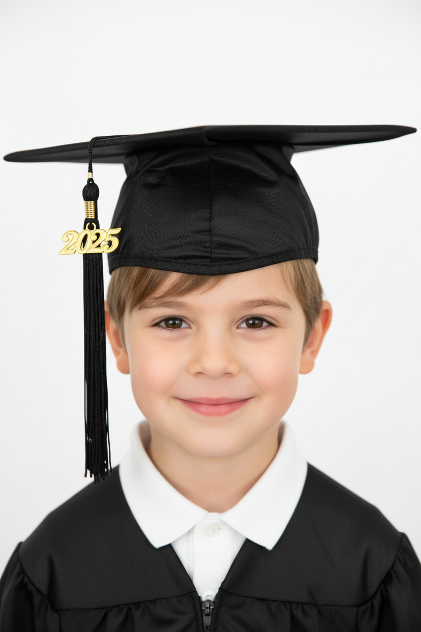 Shiny Black Elementary Cap & Tassel - Model Shot