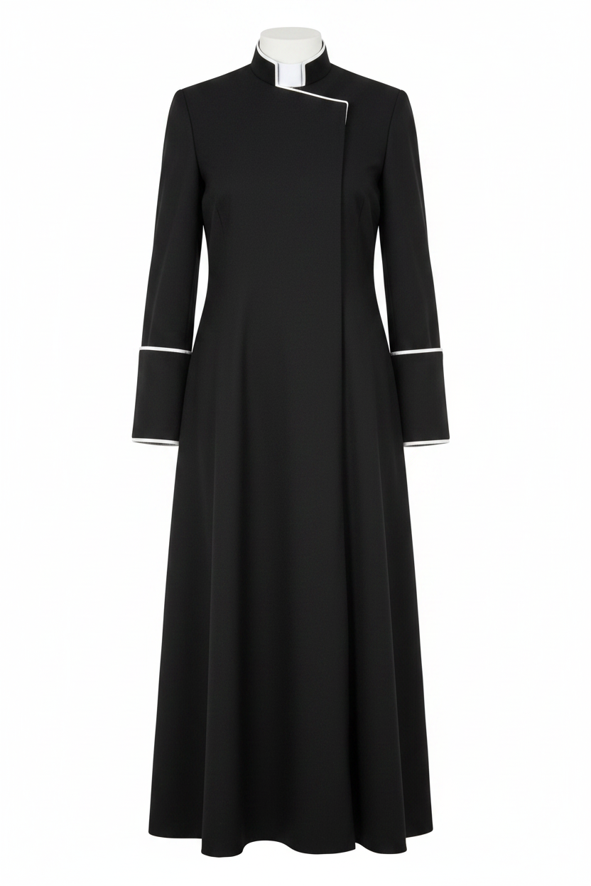Black Medieval Clergy Cassock Robe - Product Display White Background
