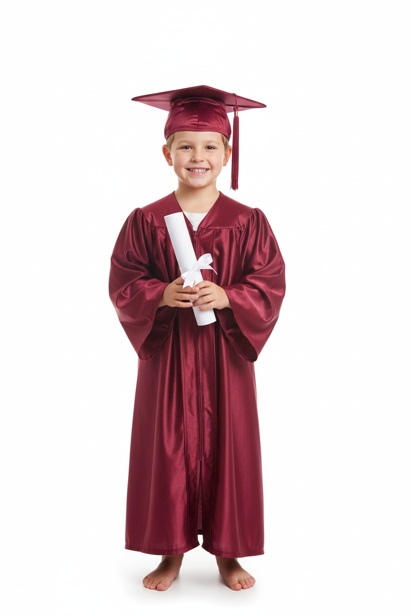 Shiny Maroon Elementary Cap & Gown - Model Shot