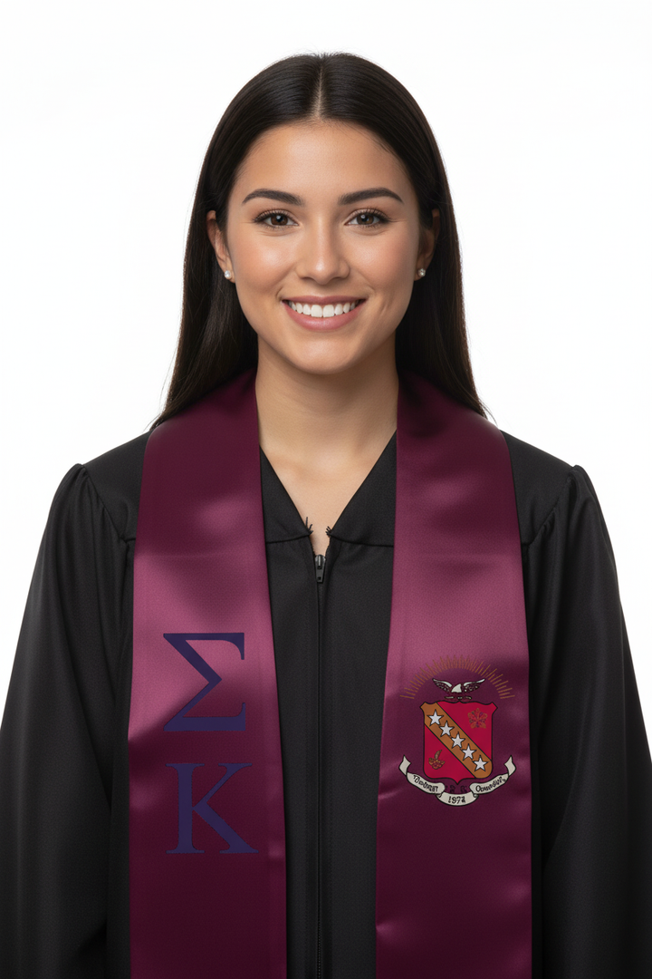 Sigma Kappa Greek Lettered Graduation Stole W/ Crest model display