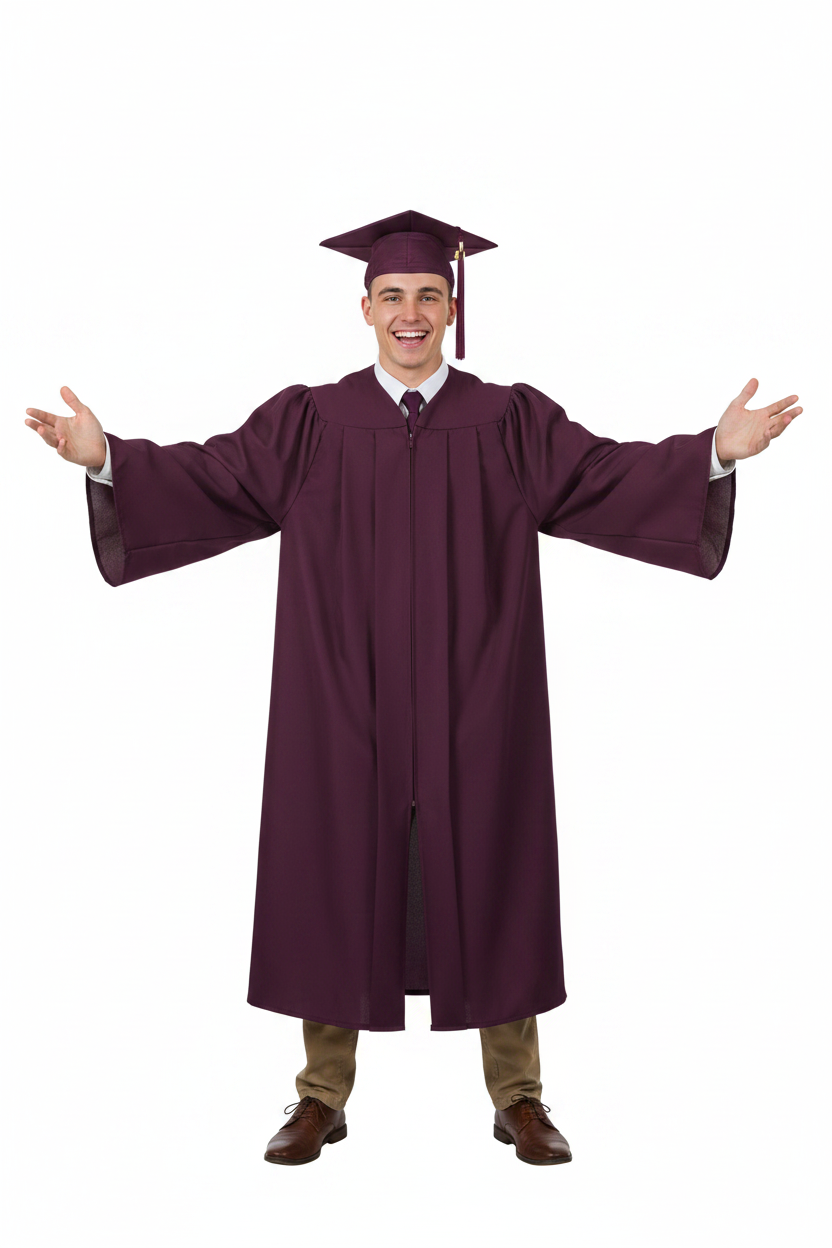 Matte Maroon High School Cap and Gown - Model Display