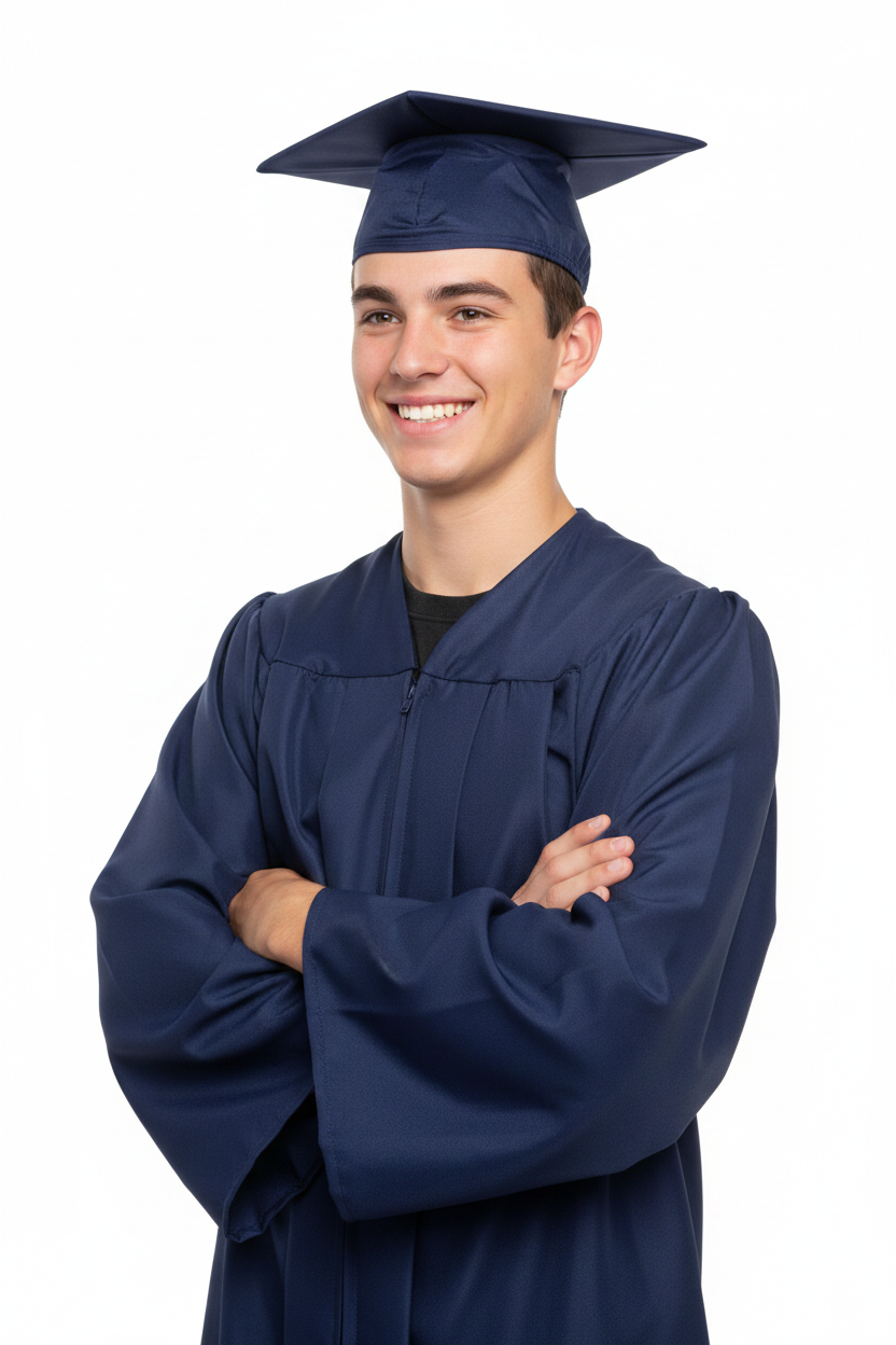 Matte Navy Blue High School Cap - Model Display