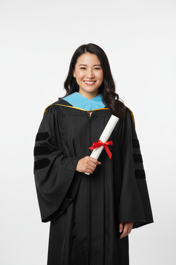 Doctor of Education Hood - Light Blue & Gold model display