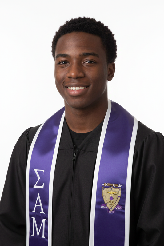 Sigma Alpha Mu Trimmed Stole W/ Crest model display