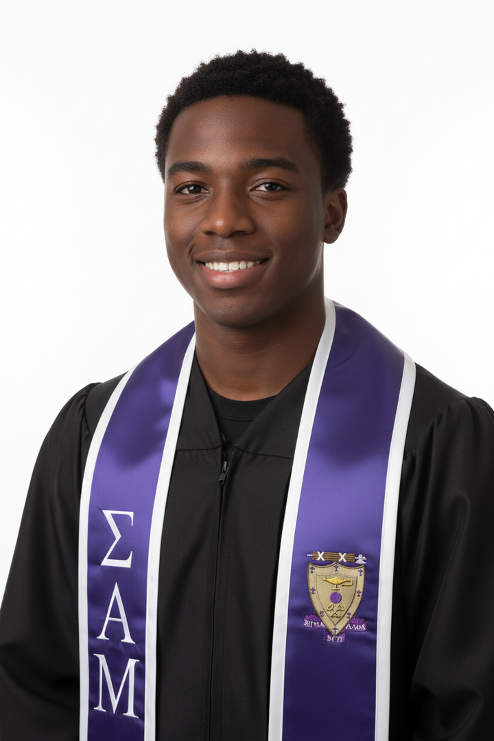Sigma Alpha Mu Trimmed Stole W/ Crest model display
