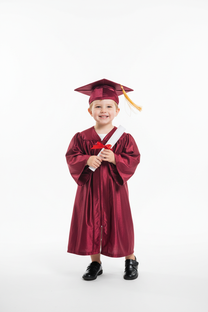 Shiny Maroon Kindergarten/Preschool Gown - Model Shot