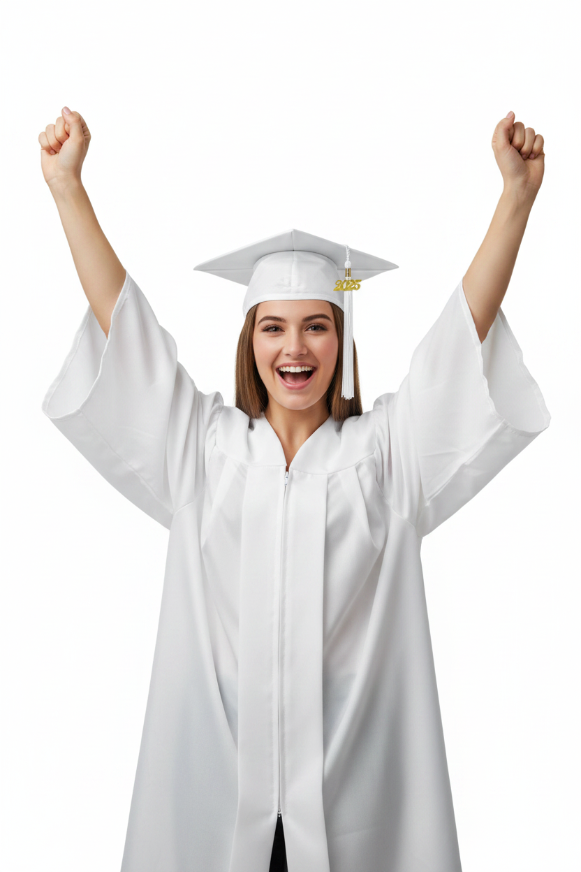 Matte White High School Cap and Tassel - Model Display