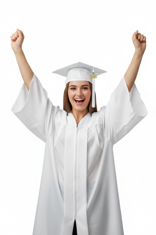 Matte White High School Cap and Tassel - Model Display